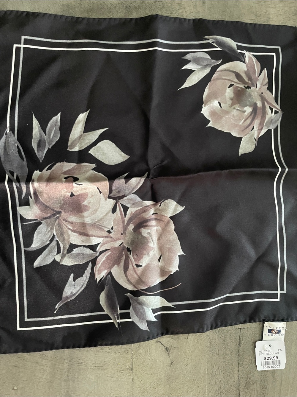 Black Floral Silk Square with Pink Roses